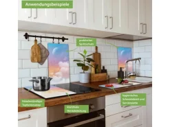 Banjado Herdabdeckplatte Glas 2 Teilig Je 30x52CM Schneidebrett Herdabdeckung Mit Motiv Vögel Am Himmel