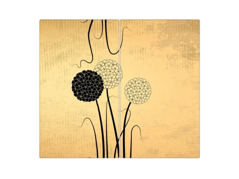 Banjado Herdabdeckplatte Glas 2 Teilig Je 30x52CM Schneidebrett Herdabdeckung Mit Motiv Zwiebel Vintage