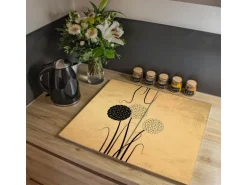 Banjado Herdabdeckplatte Glas 2 Teilig Je 30x52CM Schneidebrett Herdabdeckung Mit Motiv Zwiebel Vintage