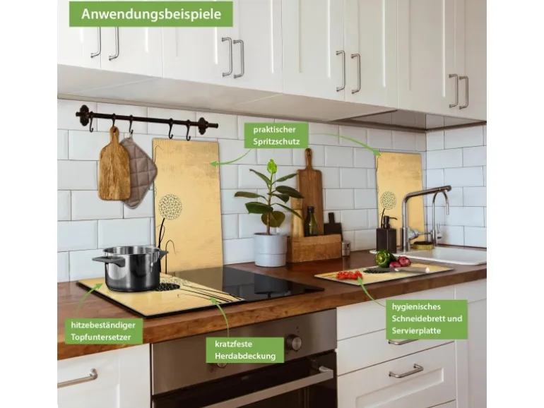 Banjado Herdabdeckplatte Glas 2 Teilig Je 30x52CM Schneidebrett Herdabdeckung Mit Motiv Zwiebel Vintage