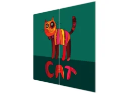 Banjado Herdabdeckplatte Glas 2 Teilig Je 30x52CM Schneidebrett Herdabdeckung Mit Motiv Orange Katze