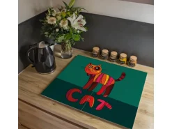 Banjado Herdabdeckplatte Glas 2 Teilig Je 30x52CM Schneidebrett Herdabdeckung Mit Motiv Orange Katze