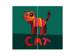 Banjado Herdabdeckplatte Glas 2 Teilig Je 30x52CM Schneidebrett Herdabdeckung Mit Motiv Orange Katze