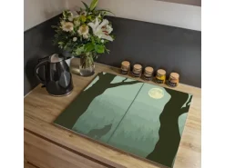 Banjado Herdabdeckplatte Glas 2 Teilig Je 30x52CM Schneidebrett Herdabdeckung Mit Motiv Heulender Wolf