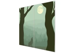 Banjado Herdabdeckplatte Glas 2 Teilig Je 30x52CM Schneidebrett Herdabdeckung Mit Motiv Heulender Wolf