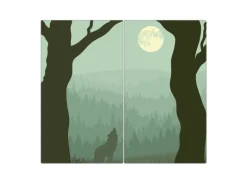 Banjado Herdabdeckplatte Glas 2 Teilig Je 30x52CM Schneidebrett Herdabdeckung Mit Motiv Heulender Wolf
