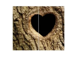 Banjado Herdabdeckplatte Glas 2 Teilig Je 30x52CM Schneidebrett Herdabdeckung Mit Motiv Baumherz