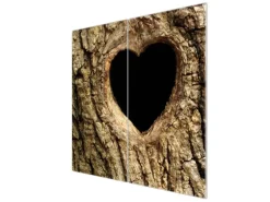 Banjado Herdabdeckplatte Glas 2 Teilig Je 30x52CM Schneidebrett Herdabdeckung Mit Motiv Baumherz