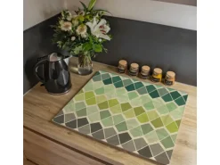 Banjado Herdabdeckplatte Glas 1 Teilig 60x52CM Schneidebrett Herdabdeckung Mit Motiv Vier Farben Grün