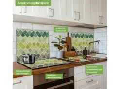 Banjado Herdabdeckplatte Glas 1 Teilig 60x52CM Schneidebrett Herdabdeckung Mit Motiv Vier Farben Grün