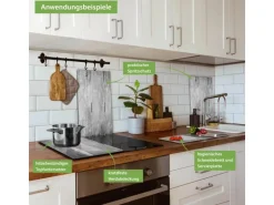 Banjado Herdabdeckplatte Glas 2 Teilig Je 30x52CM Schneidebrett Herdabdeckung Mit Motiv Holz Monochrom