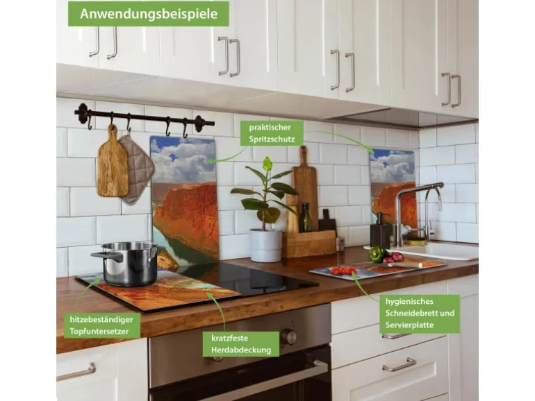 Banjado Herdabdeckplatte Glas 2 Teilig Je 30x52CM Schneidebrett Herdabdeckung Mit Motiv Grand Canyon