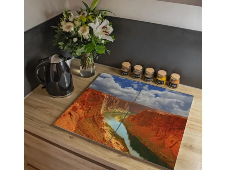 Banjado Herdabdeckplatte Glas 2 Teilig Je 30x52CM Schneidebrett Herdabdeckung Mit Motiv Grand Canyon
