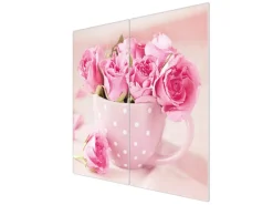 Banjado Herdabdeckplatte Glas 2 Teilig Je 30x52CM Schneidebrett Herdabdeckung Mit Motiv Tasse Voll Rosen