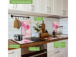 Banjado Herdabdeckplatte Glas 2 Teilig Je 30x52CM Schneidebrett Herdabdeckung Mit Motiv Tasse Voll Rosen