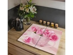 Banjado Herdabdeckplatte Glas 2 Teilig Je 30x52CM Schneidebrett Herdabdeckung Mit Motiv Tasse Voll Rosen
