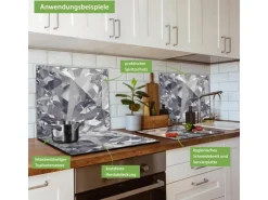 Banjado Herdabdeckplatte Glas 1 Teilig 60x52CM Schneidebrett Herdabdeckung Mit Motiv Facetten Monochrome