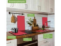 Banjado Herdabdeckplatte Glas 2 Teilig Je 30x52CM Schneidebrett Herdabdeckung Mit Motiv Feuerrot