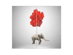 Banjado Herdabdeckplatte Glas 2 Teilig Je 30x52CM Schneidebrett Herdabdeckung Mit Motiv Fliegender Elefant