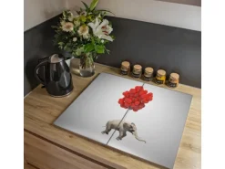 Banjado Herdabdeckplatte Glas 2 Teilig Je 30x52CM Schneidebrett Herdabdeckung Mit Motiv Fliegender Elefant