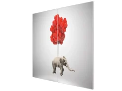 Banjado Herdabdeckplatte Glas 2 Teilig Je 30x52CM Schneidebrett Herdabdeckung Mit Motiv Fliegender Elefant