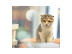 Banjado Herdabdeckplatte Glas 2 Teilig Je 30x52CM Schneidebrett Herdabdeckung Mit Motiv Kleine Katze