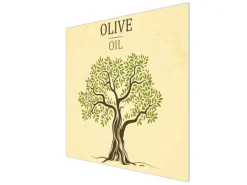 Banjado Herdabdeckplatte Glas 1 Teilig 60x52CM Schneidebrett Herdabdeckung Mit Motiv Olivenbaum