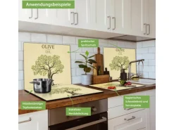 Banjado Herdabdeckplatte Glas 1 Teilig 60x52CM Schneidebrett Herdabdeckung Mit Motiv Olivenbaum