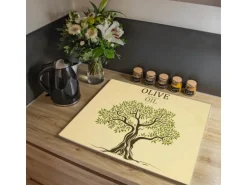 Banjado Herdabdeckplatte Glas 1 Teilig 60x52CM Schneidebrett Herdabdeckung Mit Motiv Olivenbaum