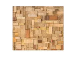 Banjado Herdabdeckplatte Glas 1 Teilig 60x52CM Schneidebrett Herdabdeckung Mit Motiv Hölzernes Flickwerk