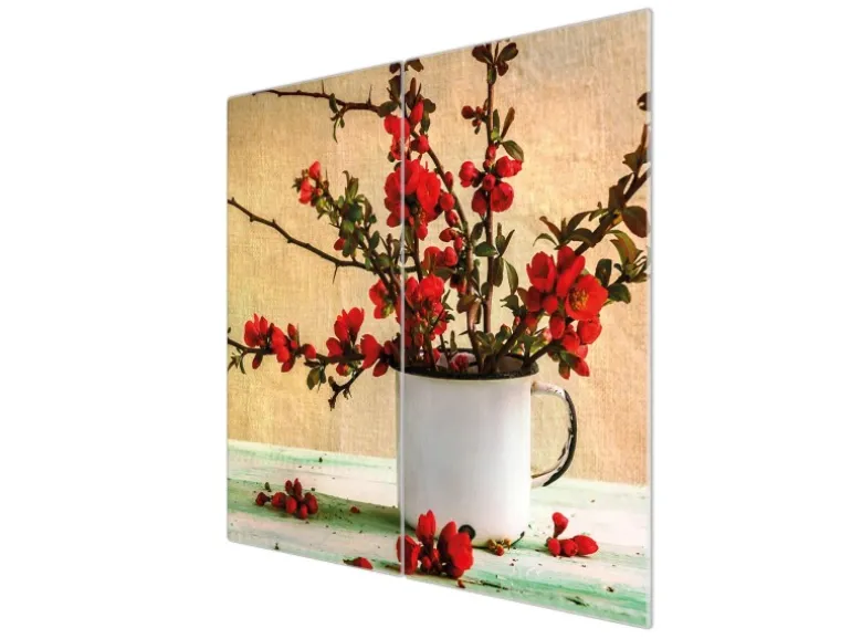 Banjado Herdabdeckplatte Glas 2 Teilig Je 30x52CM Schneidebrett Herdabdeckung Mit Motiv Berberitzen