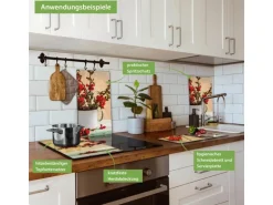 Banjado Herdabdeckplatte Glas 2 Teilig Je 30x52CM Schneidebrett Herdabdeckung Mit Motiv Berberitzen