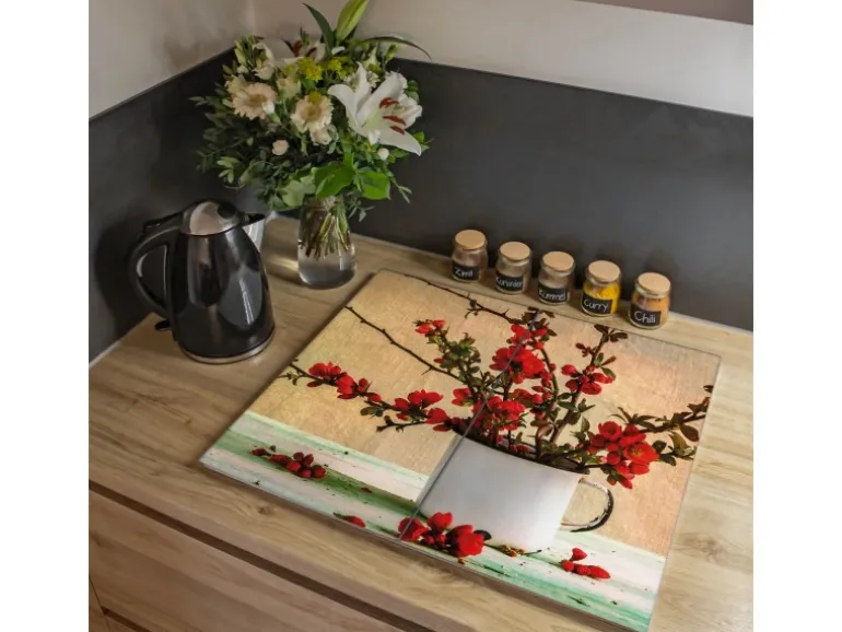 Banjado Herdabdeckplatte Glas 2 Teilig Je 30x52CM Schneidebrett Herdabdeckung Mit Motiv Berberitzen