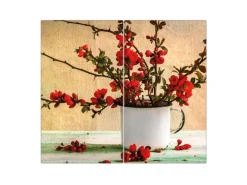 Banjado Herdabdeckplatte Glas 2 Teilig Je 30x52CM Schneidebrett Herdabdeckung Mit Motiv Berberitzen