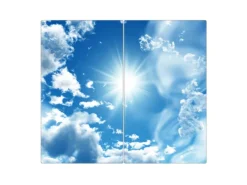 Banjado Herdabdeckplatte Glas 2 Teilig Je 30x52CM Schneidebrett Herdabdeckung Mit Motiv Clouds