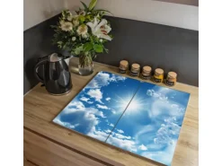 Banjado Herdabdeckplatte Glas 2 Teilig Je 30x52CM Schneidebrett Herdabdeckung Mit Motiv Clouds