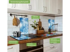 Banjado Herdabdeckplatte Glas 2 Teilig Je 30x52CM Schneidebrett Herdabdeckung Mit Motiv Clouds