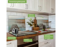 Banjado Herdabdeckplatte Glas 1 Teilig 60x52CM Schneidebrett Herdabdeckung Mit Motiv Alter Steg