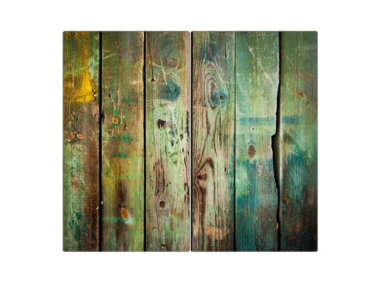 Banjado Herdabdeckplatte Glas 2 Teilig Je 30x52CM Schneidebrett Herdabdeckung Mit Motiv Grünes Holz