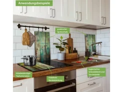 Banjado Herdabdeckplatte Glas 2 Teilig Je 30x52CM Schneidebrett Herdabdeckung Mit Motiv Grünes Holz