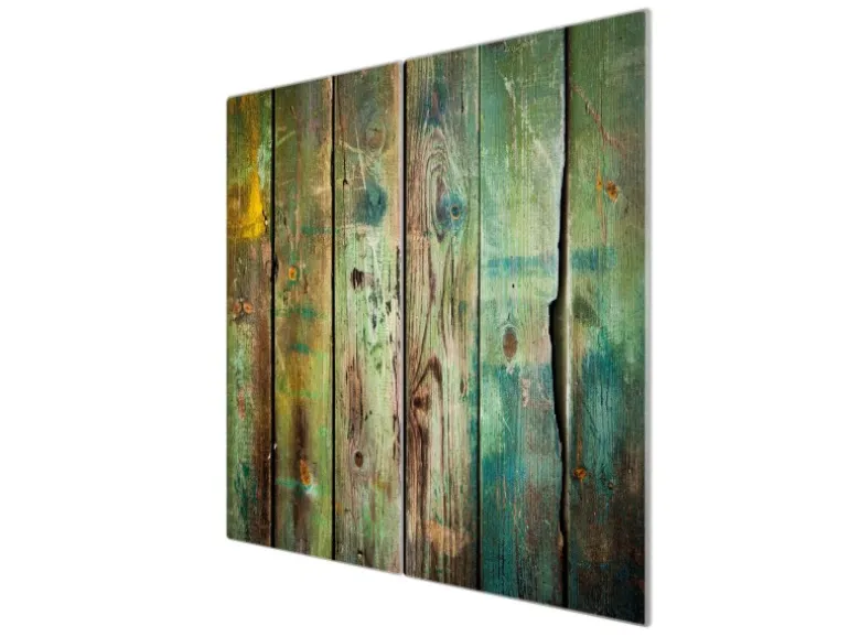 Banjado Herdabdeckplatte Glas 2 Teilig Je 30x52CM Schneidebrett Herdabdeckung Mit Motiv Grünes Holz