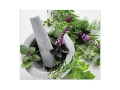 Banjado Herdabdeckplatte Glas 2 Teilig Je 30x52CM Schneidebrett Herdabdeckung Mit Motiv Kräuter