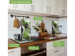 Banjado Herdabdeckplatte Glas 2 Teilig Je 30x52CM Schneidebrett Herdabdeckung Mit Motiv Kräuter