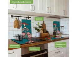 Banjado Herdabdeckplatte Glas 2 Teilig Je 30x52CM Schneidebrett Herdabdeckung Mit Motiv Miss Chantal