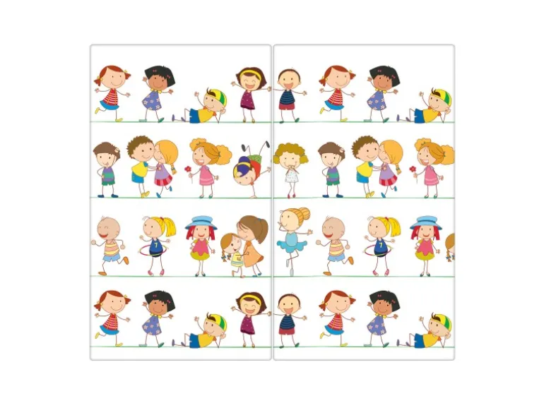 Banjado Herdabdeckplatte Glas 2 Teilig Je 30x52CM Schneidebrett Herdabdeckung Mit Motiv Kinder