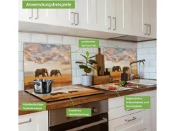 Banjado Herdabdeckplatte Glas 1 Teilig 60x52CM Schneidebrett Herdabdeckung Mit Motiv Elefanten