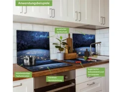 Banjado Herdabdeckplatte Glas 1 Teilig 60x52CM Schneidebrett Herdabdeckung Mit Motiv Galaxie