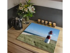 Banjado Herdabdeckplatte Glas 1 Teilig 60x52CM Schneidebrett Herdabdeckung Mit Motiv Leuchtturm