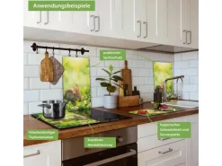 Banjado Herdabdeckplatte Glas 2 Teilig Je 30x52CM Schneidebrett Herdabdeckung Mit Motiv Drei Hasen