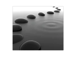 Banjado Herdabdeckplatte Glas 1 Teilig 60x52CM Schneidebrett Herdabdeckung Mit Motiv Schwarze Steine